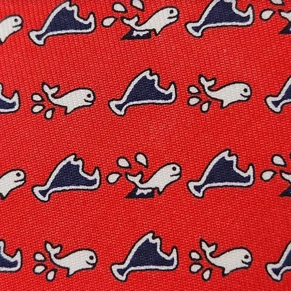New men's Vineyard Vines The Original Tie with whale & fish in Sailors Red